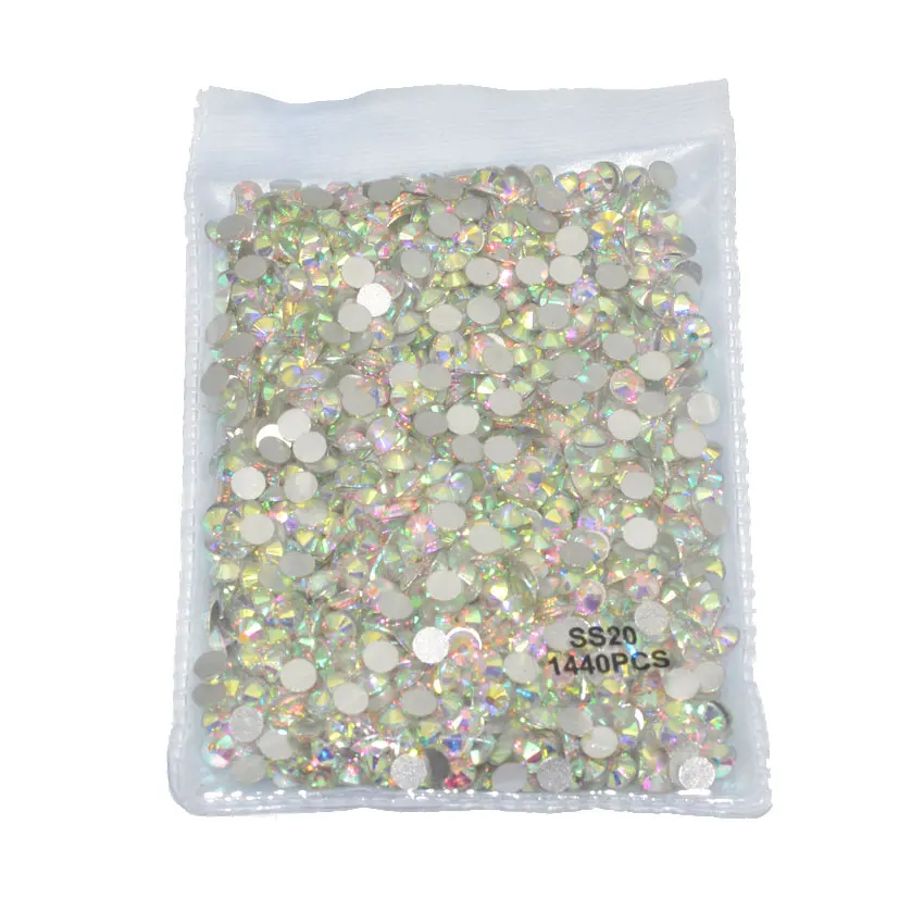 SS20 AB 1440pcs Супер Блестящий Стразы для ногтей, художественные кристаллы, стеклянные камни, 3D, сделай сам, украшения для ногтей, смешанный размер, плоская задняя сторона, клей на драгоценных камнями - Цвет: SS20 AB 1440pcs