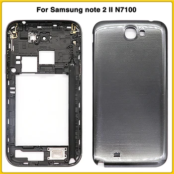 

New N7100 Full Housing Case For Samsung note 2 II N7100 Battery Back Cover battery Door + Mid Middle frame Bezel Plate