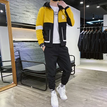 

Men's Sportswear Sets Autumn Polyester Fashion Men Two Piece Set Fashion Winter Tuta Sportiva Uomo Pants Sweatshirt Male HH50TZ