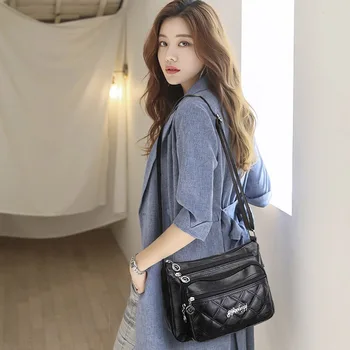 

Fashion Lattice Pattern Shoulder Bag Women Simple PU Leather Large Capacity Multi Pocket Zipper Crossbody Shopping Pouch