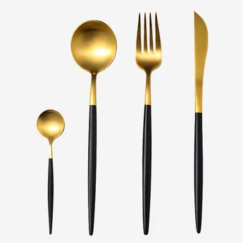 

Stainless Steel Frosted Cutlery Set Restaurant Home Steak Cutlery Knife Spoon Fork Dessert Spoon Upscale Gold Cutlery