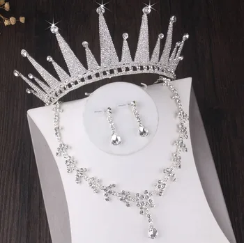 

Baroque Sparkly Crystal Flowers Bridal Jewelry Sets Rhinestone Tiaras Crown Necklace Earrings Wedding African Beads Jewelry Set