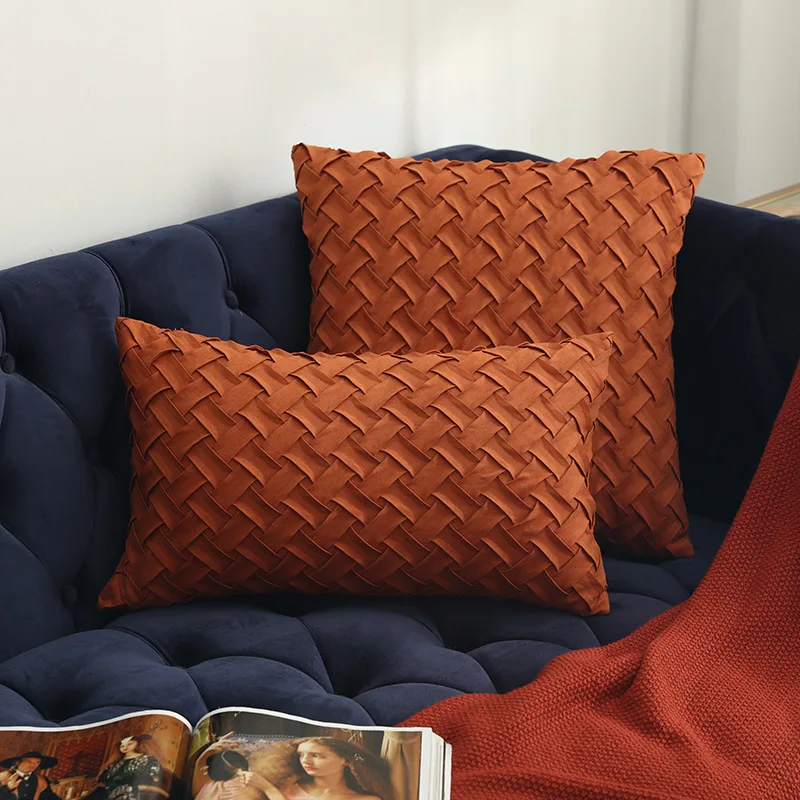 Creative Manual Suede Weave Style Craft Cushion Cover Decorative Throw Pillow Cover Solid Color Suede Bedding Home Decor