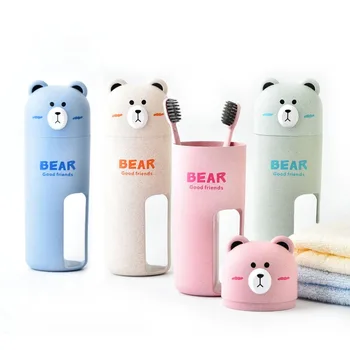 

Creative Cartoon Bear Toothbrush Case Set Toothpaste Holder Portable Wash Organizer Cup With 2Pcs Tooth Brush For Traveling