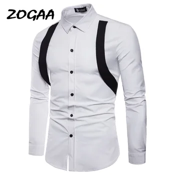 

ZOGAA 2020 men's slim temperament strap decoration long sleeve shirt multicolor optional fashion wild