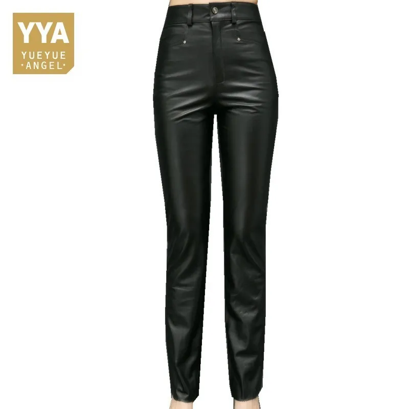 Plus Size S-5XL Vrouwen Sexy Real Leather Skinny Broek Kantoor Dame Broek Hoge Taille Potlood Broek Vrouw Volledige Lengte Top kwaliteit