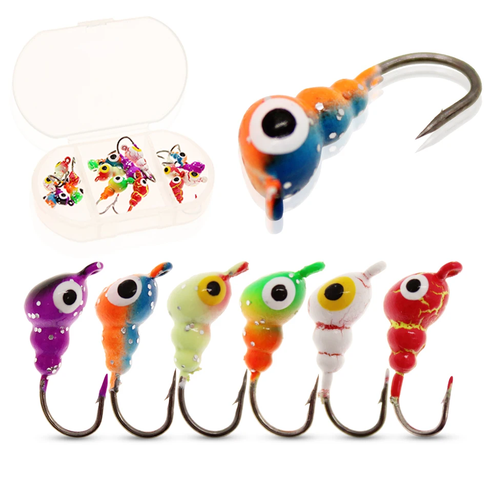 

18Pcs 13mm/15mm/17mm Winter Ice Fishing Lure Mini Ice Jig With Box Metal Bait Ants Shape Sharp Lead Hook Fishing Tackle