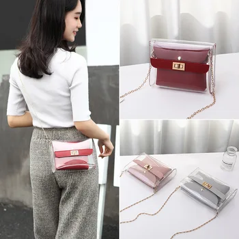 

Women Mini Clear Jelly Shoulder Bag with Chain Crossbody Bags for Ladies 2020 Purse Woman Transparent Composite Bag Clutch Tote