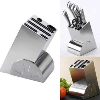 

Stainless Steel Knife Holder Block Scissor Slot Storage Rack Kitchen Organizer Stainless Steel