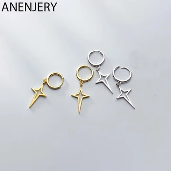 

ANENJERY Silver Color Prevent Allergy Earrings Geometric Hollow Star Cross Pendant Hoop Earrings For Women S-E1087