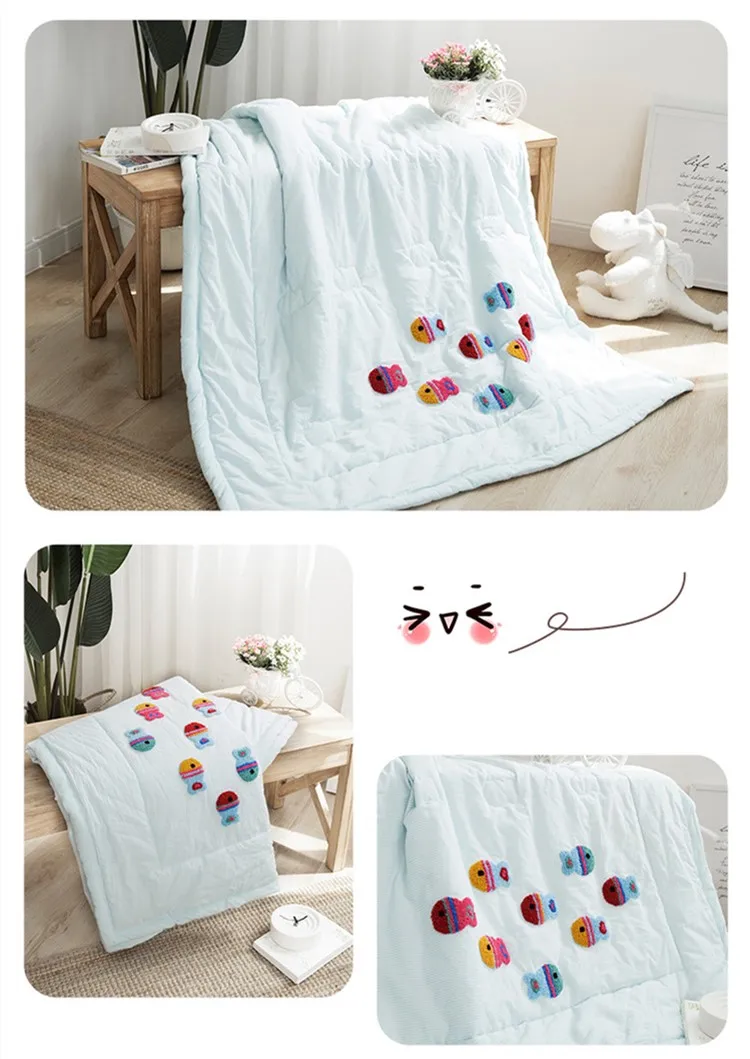 Постельное белье из чистого хлопка; Хлопковое полотенце с вышивкой; Кондиционер; одеяло с рисунком рыбы; крутое дышащее детское летнее одеяло