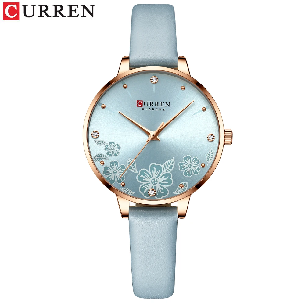 CURREN Watches Women Leather Quartz Wristwatches Classic Design Ladies Sakura Large Dial Female Fashion Watches Anniversary Engagement Gift_voghion.com