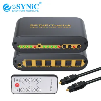 

eSYNiC SPDIF/TOSLINK Optical Digital Audio Switch 4X2 With Remote Control 4 in 2 Out Switch Switcher Splitter For LPCM2.0 DTS