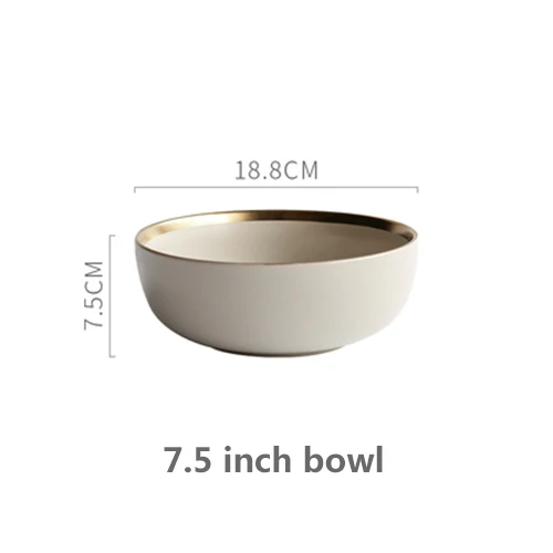 Khaki 7.5-inch bowl Однотонная керамическая пластина с золотой инкрустацией, тарелка для стейка, посуда в скандинавском стиле, миска для десерта, блюдо, обеденное блюдо, набор посуды - Цвет: Khaki 7.5-inch bowl