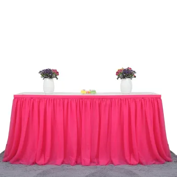 

Nylon Tulle Tableware Cloth Gold Silk Ribbed Table Skirt for Wedding Birthday Baby Shower Party Table Decoration