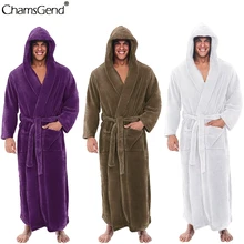 CHAMSGEND Домашняя одежда, халат, мужской зимний плюшевый удлиненный халат, мужской Халат с длинными рукавами, пальто, пижама размера плюс 5xl# 4z