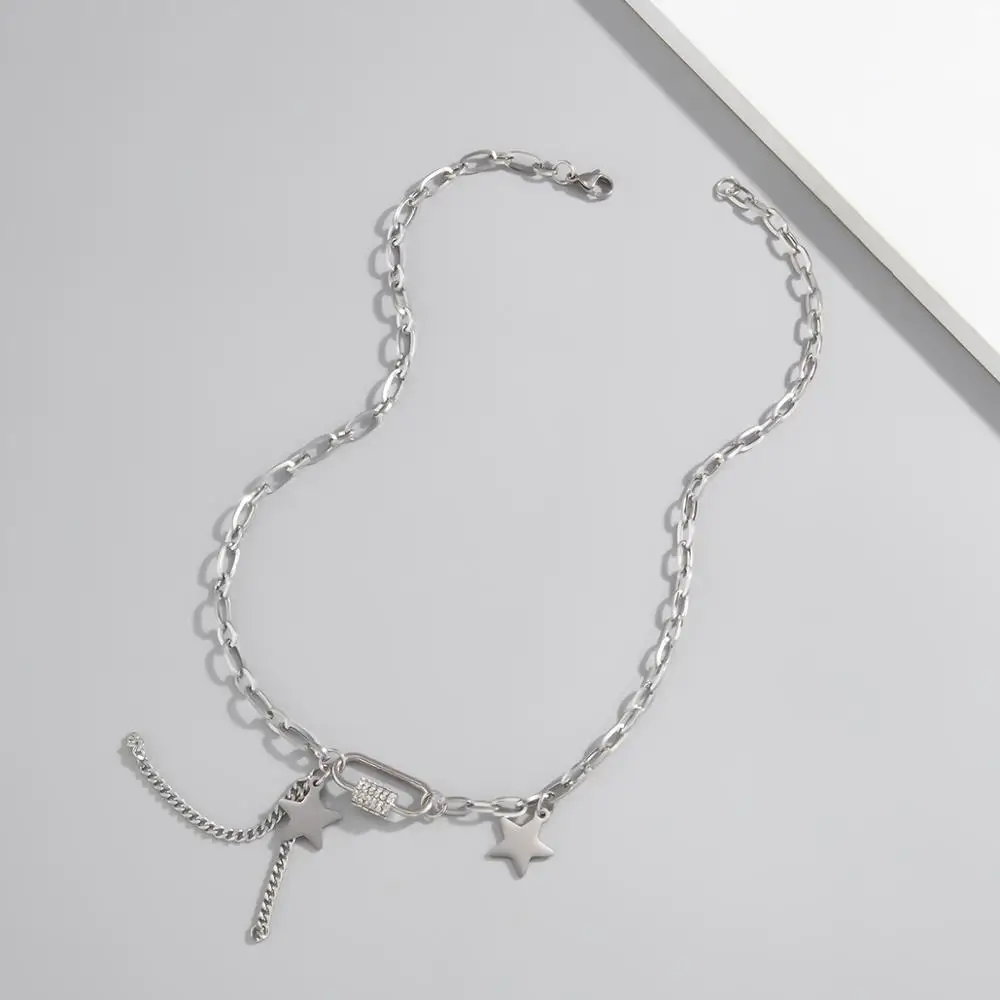 SHIXIN Stainless Steel Chain With Stars/Tassel Pendants Necklace for Women/Men Fashion Rhinestone Necklaces 2020 Korean Jewelry - Image 4