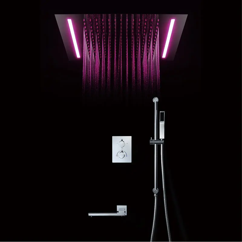 Shower Set Большая душевая насадка, зеркальная душевая панель, потолочные аксессуары для ванной комнаты, душевой набор, водосберегающий светодиодный светильник, душевая головка 500*360 мм - Цвет: Shower Set