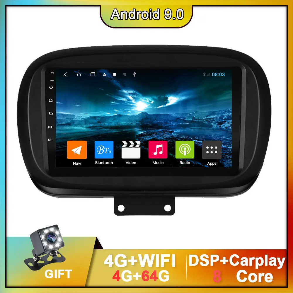 

OKNAVI 9 inch Car Android 9.0 Radio Multimedia Video Player For Fiat 500X 2014 2015 2016 2017 2018 2019 Carplay BT Camera No DVD