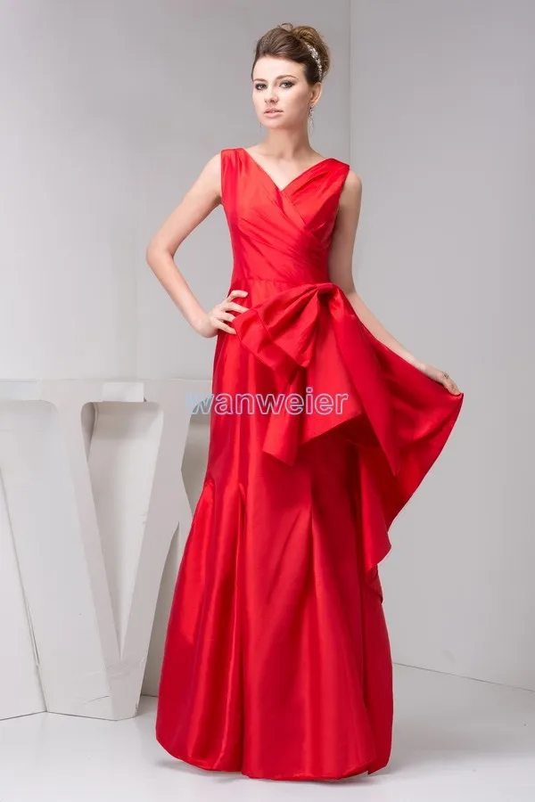 

free shipping 2016 arrival hot fashion design cap sleeve V-neck pleat real pictures custom size/color long red bridesmaid dress