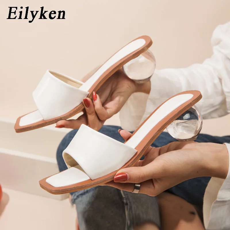 Eilyken/высококачественные прозрачные туфли из плексигласа; круглые прозрачные кристаллы; женские тапочки на каблуке; летние тапочки шлепанцы с квадратным носком
