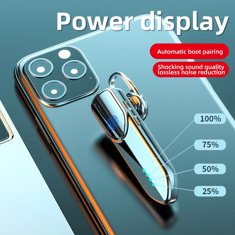 Business Bluetooth Headphone Wireless Handsfree Headset Fingerprint Touch BT V5 0 Earphones with Mic LED Power Display