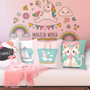 

Fuwatacchi Pink Unicorn Pattern Cushion Dreamy Style Covers Pillows Cover Polyester Pillowcase for Home Sofa Decorative Pillow