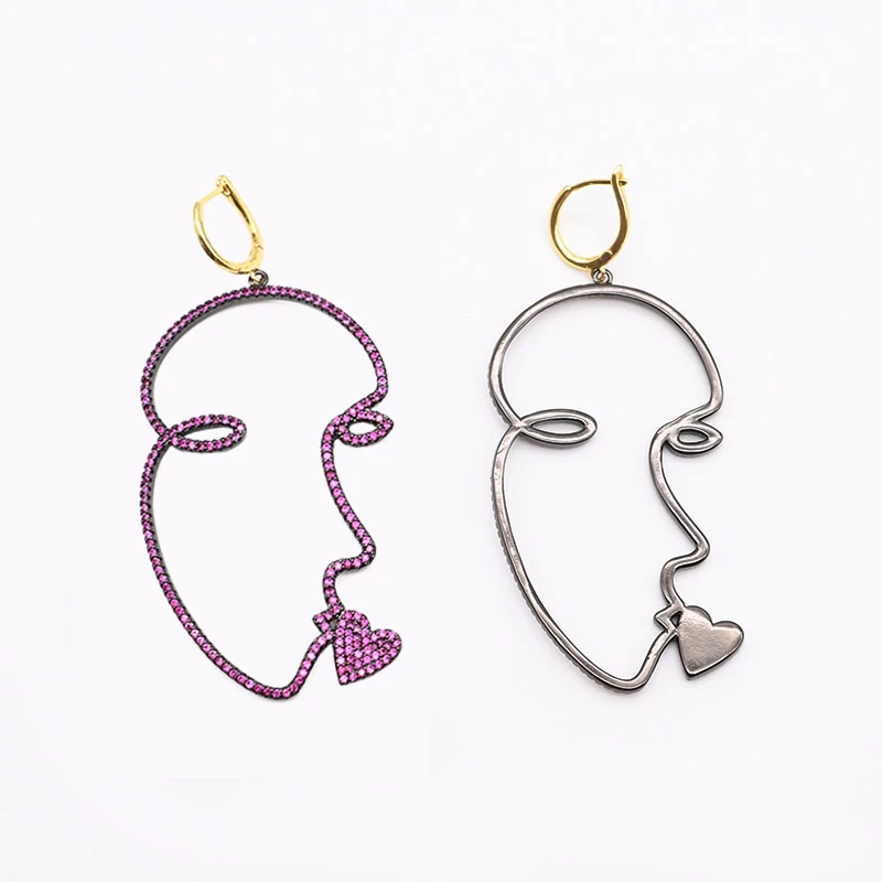 

62x32mm Women's High Quality New fashion creative alloy face kiss earrings