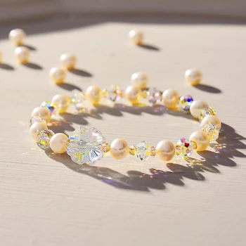 

New Charm Bracelet & Bangle with Pearl Beads Crystals From Swarovski-Elements DIY Making Hand Jewelry For Women Wedding Party