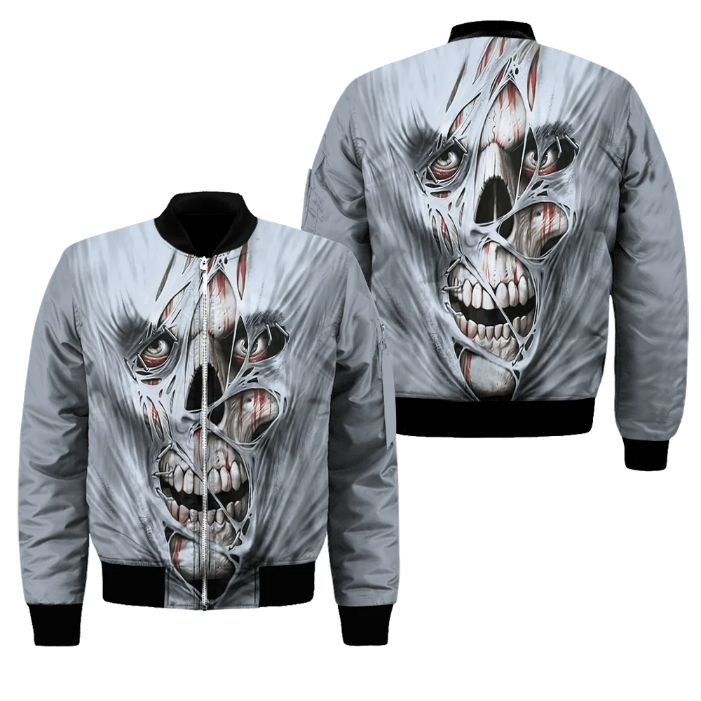 Männer Mode Bomber Schädel Tattoo Muster 3D All Over Gedruckt Winter Zipper Jacke Casual Unisex Harajuku Streetwear Mantel FX-03 – Detail 3