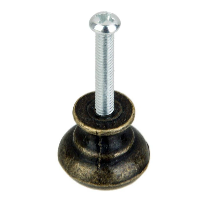 Set of 6 Handle Door Knob Round Drawer Cabinet Vintage- Antique Brass