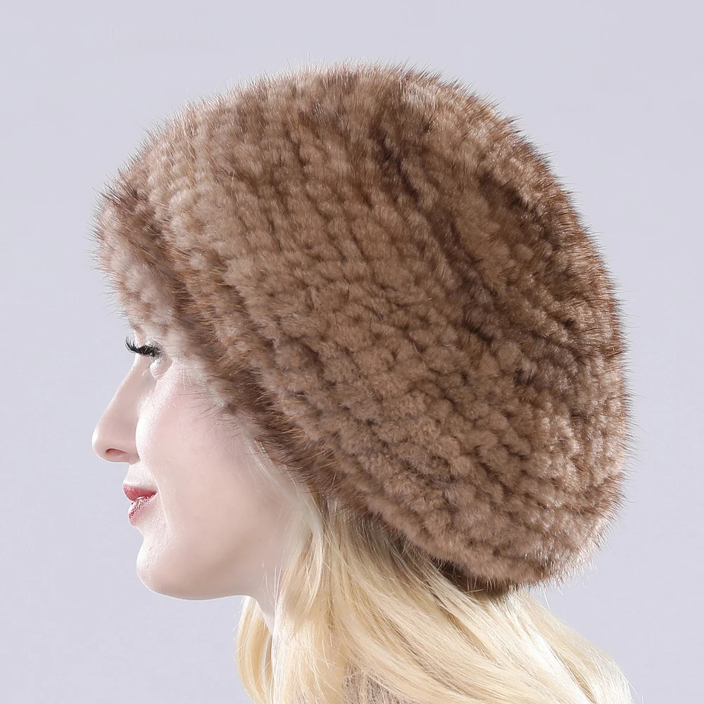 Hot Sale Russia Women Winter Real Mink Fur Berets Hat Hand Knitted Real Natural Mink Fur Cap Lady Luxury Real Mink Fur Hats