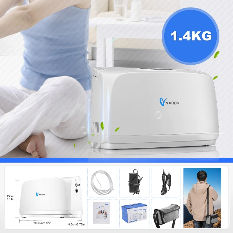 VARON Portable 3L/min Oxygen Concentrator Machine Home and Car Use 32.5%±2.5 Oxygen Machine Pulse Oxygen Supply With Battery