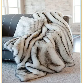 

Fox Blanket European-Style Noble And Luxurious Imitation Faux Leather Blanket PV Down Throw Blanket on Sofa Winter Blanket
