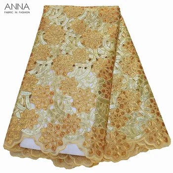 

Anna african sequin lace fabric 2020 high quality embroidered with hollow out design nigerian organza fabrics for garment sewing