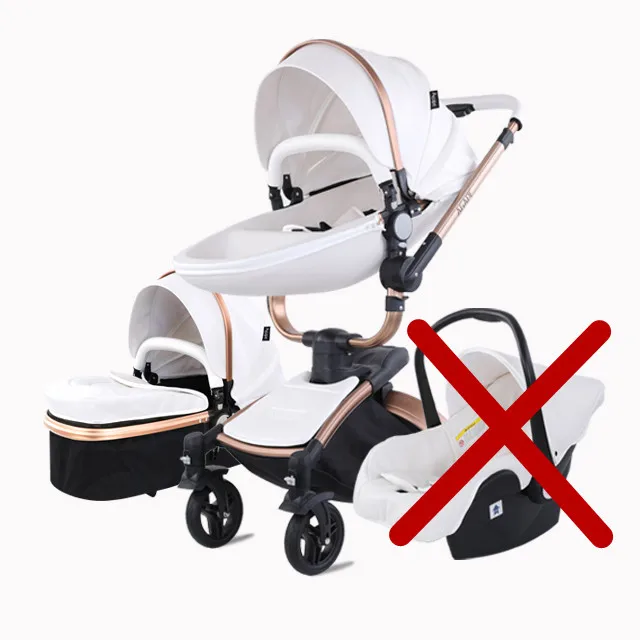 3 в 1 Роскошная детская коляска из искусственной кожи, складная коляска с высоким пейзажем, многофункциональная коляска для новорожденных с автокреслом - Цвет: 2 in 1 white