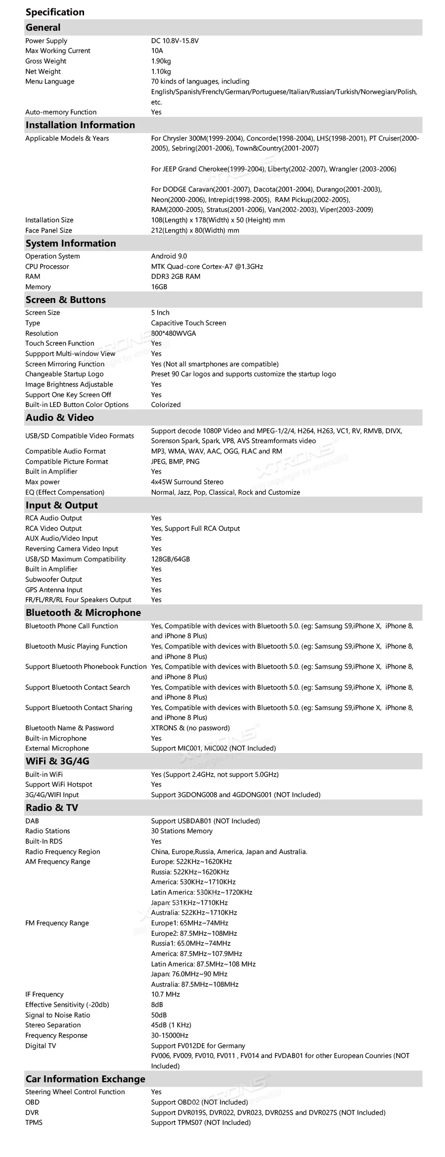 Discount 5" Android 9.0 OS Car Multimedia GPS Radio for Dodge Caravan 2001-2007 & Neon 2000-2006 & Intrepid 1998-2005 & Dakota 2001-2004 24