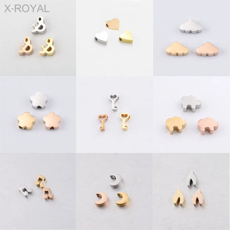 

X-ROYAL 10Pcs/lot 15 Styles DIY Jewelry Findings Loose Beads Heart Wishbone Clouds Key Music Note Animal Moon Shape Spacer Beads