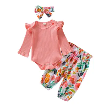 

Infant Toddler Kids Baby Girl Clothes Knitted Tops Romper Long Pants Outfits