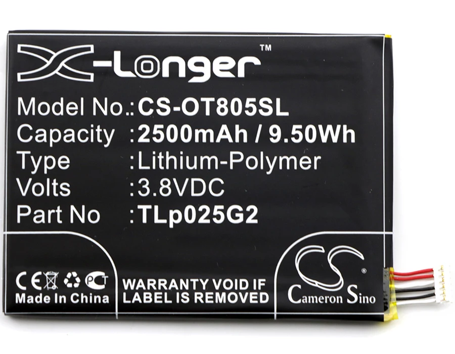 Обновленная батарея Cameron Sino для Alcatel CAC2580010C2 OT-8050D 2500 mAh/9,50 WH