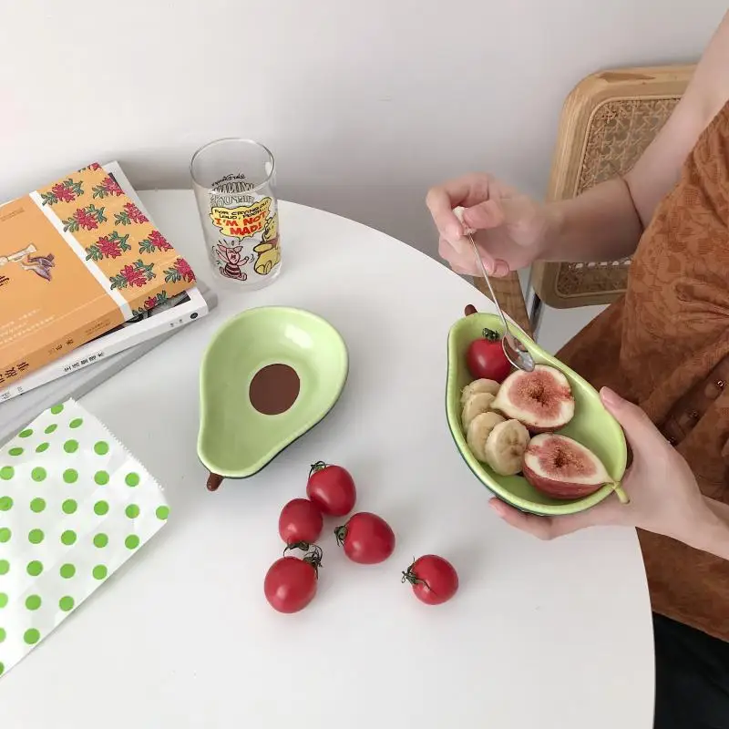 Скандинавские креативные милые авокадо глазурь цвет керамическое блюдо закуски фрукты Салат чаша завтрак злаки десерт тарелка фотографии реквизит