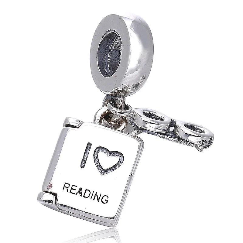 

Authentic 925 Sterling Silver Bead Charm Love Reading With Glasses Pendant Beads Fit Pandora Bracelet Bangle Diy Jewelry