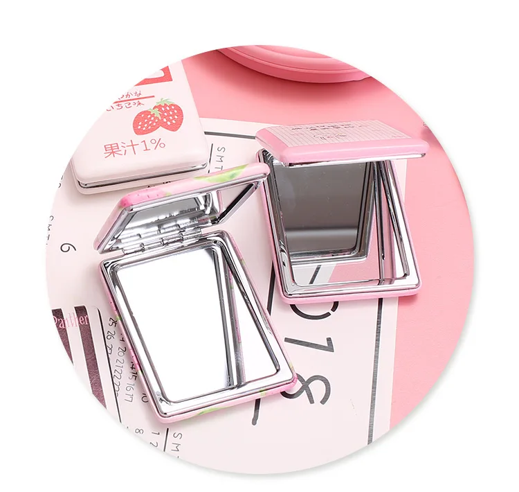 Японское корейское мультяшное металлическое зеркало для нанесения макияжа портативное зеркало для макияжа Мини искусственная кожа двухстороннее зеркало портативное складное двойное