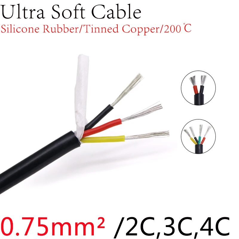 2,3,4 Core Soft Silicone Rubber Cable Tinned Copper High Temp Wire Power Cable 
