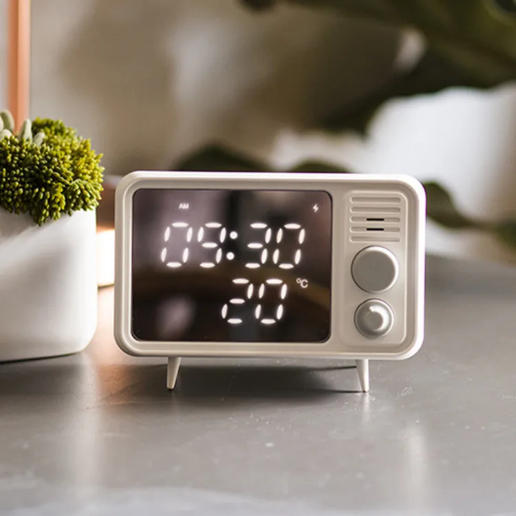 

Hello Television Alarm Clock Decoration Mirror Noodles Mirror Like Clock Thermometer Bedside More Function Desk Lamp Clock