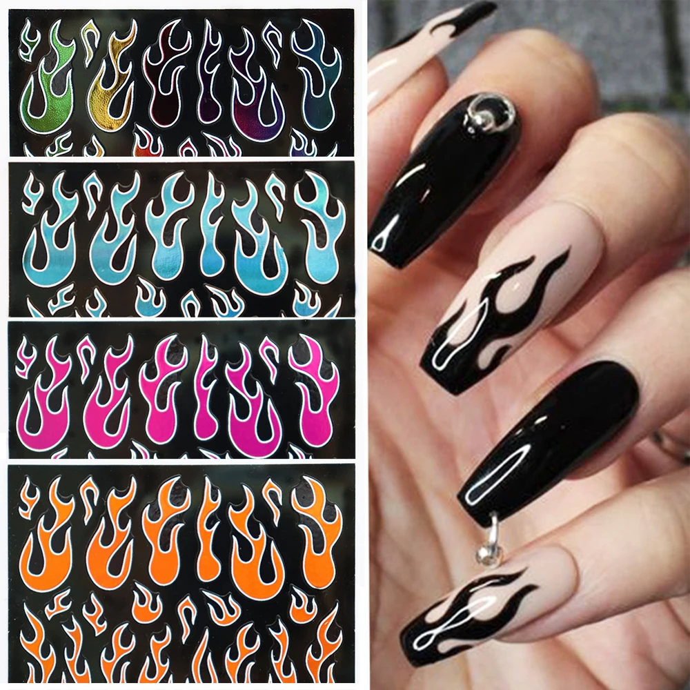 3d Fire Flame Nail Stickers Diy Nail Art Decoration White Black Adhensive  Decal Holographics Self Adhesive Manicure Decals - Stickers & Decals -  AliExpress