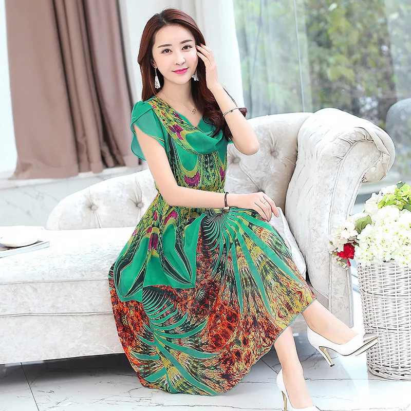 

Peacock Bohemian Slim Retro Beach Dress Chiffon Purple Short Sleeve Floral Summer Dresses For Women Boho Clothing FYY496 es