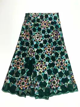 

Green velvet lace fabric high quality african french lace fabric with sequins african french lace for sewing FD825