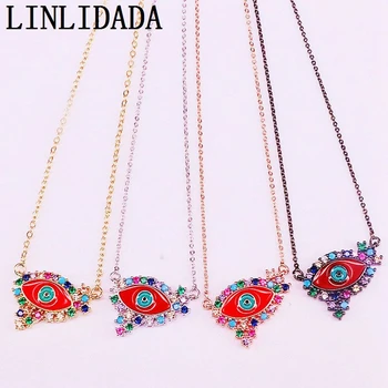 

8Pcs Fashion Enamel Crystal Eyes Pendant Necklace Cubic zirconia micro pave Charm Pendant Necklaces For Women