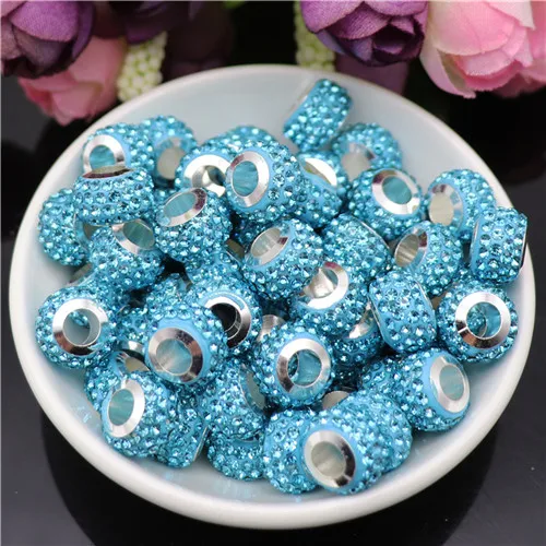 20Pcs New Assorted Color Luxury Rhinestone Large Hole Spacer Fit Pandora Charms Bracelet Hair Beads for Women DIY Jewelry Making New Luxury Color 10